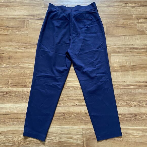 BCBGMaxazria NWT L Navy Blue High Waist Pleated Tapered Paperboy Career Pants - Picture 10 of 16